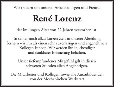 Traueranzeigen Von Rene Lorenz ZVW Trauer