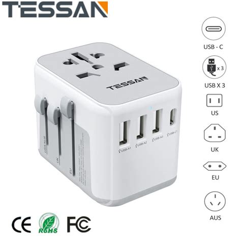 TESSAN Type C Universal Travel Adapter Universal Charger With 3 USB A