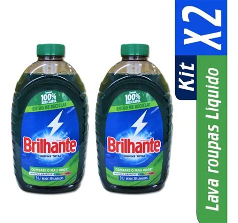 Kit 2 Lava Roupas Liquidos Brilhante Higiene Total 3l