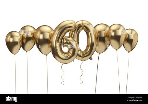 60th Birthday Gold Balloon Background Happy Birthday 3d Rendering