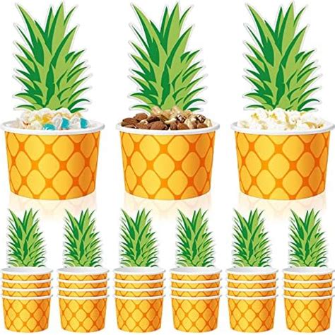 Suclain 8 Oz Pineapple Paper Cups Disposable Gold Tropical