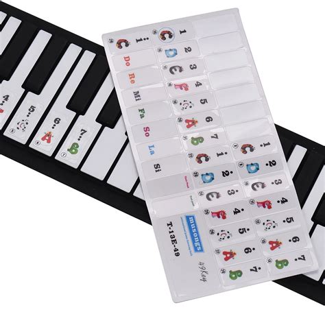 Transparent 49 key Piano Keyboard Stickers Colorful Cartoon Music Note Stickers Removable for ...