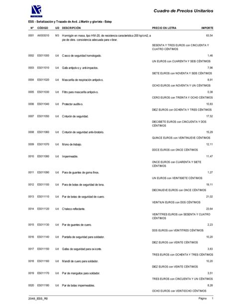 Cuadro De Precios Unitarios