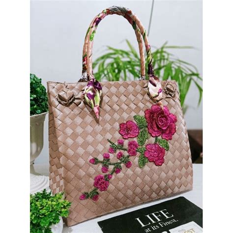 Classy Dra Bayong Handbag With Flower Embroidery Native Bag T