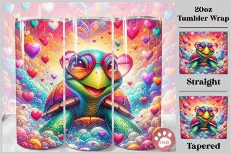 Turtle Hearts Valentine Tumbler Wrap Png Graphic By Luna Art Design