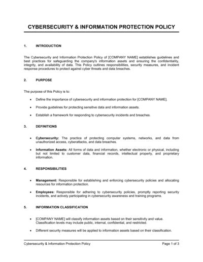 Cybersecurity And Information Protection Policy Template Download