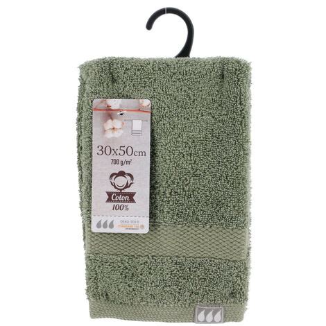 Lot De Serviettes De Toilette Tissu Ponge Coton Vert Kaki X