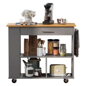 Shintenchi Kitchen Island On Wheels With Large Work Countertop Storage