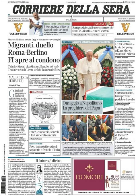 Newspaper Corriere Della Sera Italy Newspapers In Italy Today S