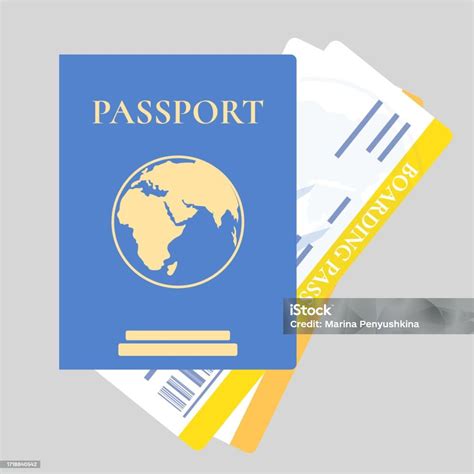 Two Airline Tickets Inside Blue Color Passport Stock Illustration