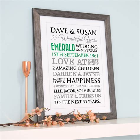 Personalised Emerald Wedding Anniversary Art By A Type Of Design