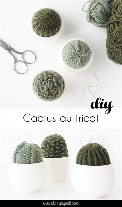 Mini cactus au tricot un pique épingle déco DIY par Alice Gerfault