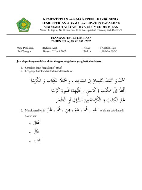 Soal Bahasa Arab Kelas Xi Pdf