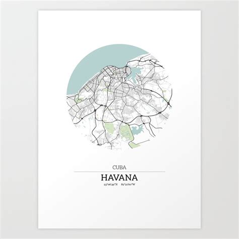 Havana Cuba City Map With Gps Coordinates Art Print By Danydesign