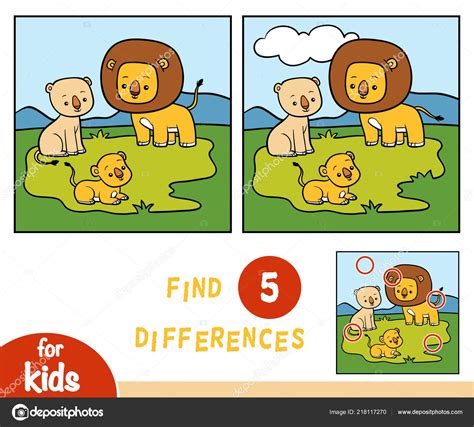 Encontrar Diferencias Juego Educación Para Niños Tres Leones Vector De