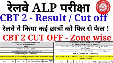 Rrb Alp Cbt Result Cut Off Zone Wise Youtube