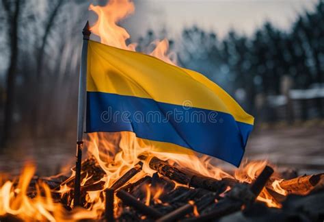 AI Generated Illustration of the Burning Ukraine S Flag Upside Down ...