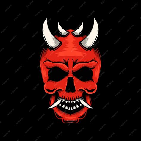 Premium Vector Japanese Oni Mask Skull Head Hand Drawn Illustration