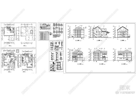 三层坡屋顶别墅建筑施工图下载【id1137938707】知末案例馆