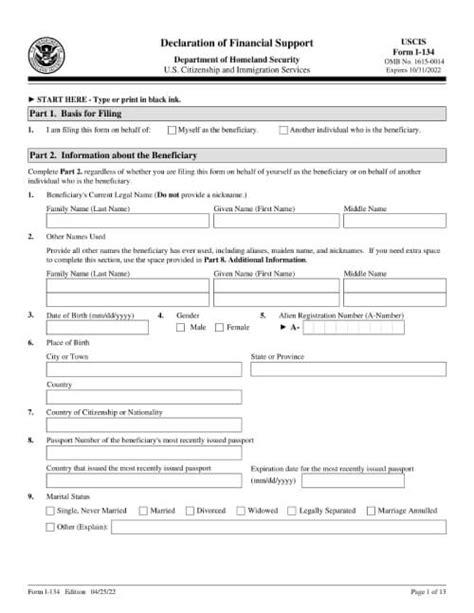 Affidavit Of Support Form I Free Printable Form