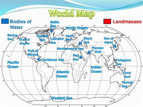 Labeled Bodies Of Water World Map Elvina Micheline