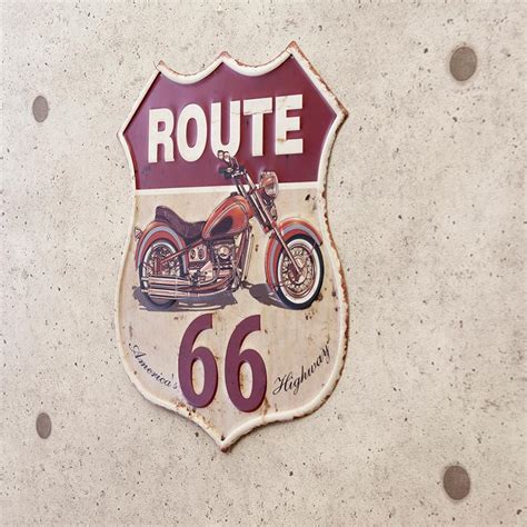 看板 壁面装飾 ブリキ看板 アンティークエンボスプレート レクト★route 66 Americas Highway アメリカン雑貨