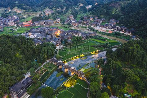 城市夜晚三江程阳八寨景区航拍景区无人机摄影图配图高清摄影大图 千库网