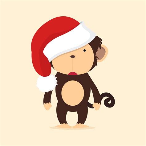 Cute Monkey With Santa Hat Vector Art At Vecteezy