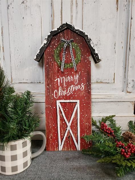 Christmas Barn Sign Farmhouse Merry Christmas Sign Christmas Painting