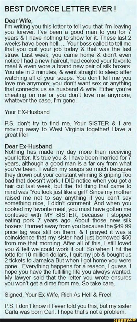 Best Divorce Letter Ever Dear Wife Im Writing You This Letter To