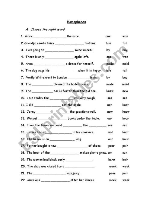 Homophones Esl Worksheet By Elaineabela1