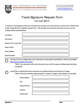 Fillable Online Internationalaffairs Uchicago Travel Signature Request