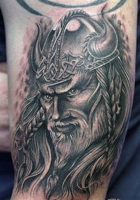 Nice viking in horned helmet tattoo - Tattooimages.biz