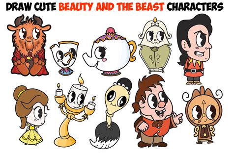 how to draw beauty and the beast characters – How to Draw Step by Step ...