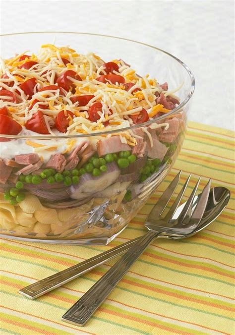 Layered Pasta Salad This Make Ahead Pasta Salad Is Layered With Ham Cheese Tomatoes And