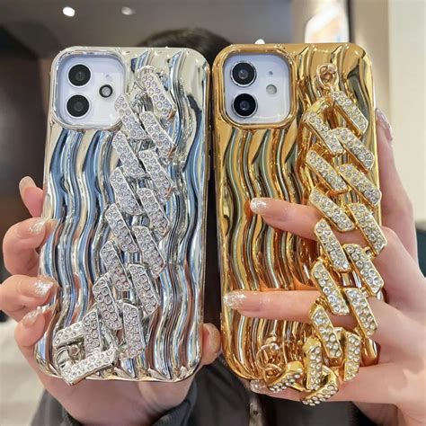 Luxury Diamond Strap Bracelet Wave Water Ripple Phone Case For Iphone