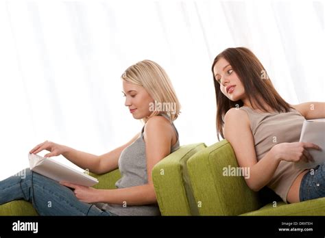 Student Series Two Girls Reading Books Stock Photo Alamy