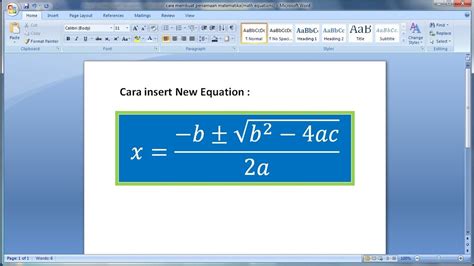 Belajar Microsoft Word 2007 Cara Membuatinsert Persamaan Matematika