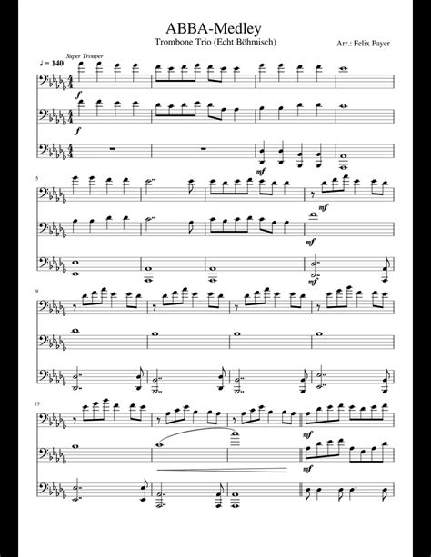 Abba Medley Trombone Trio Sheet Music For Piano Download Free In Pdf Or