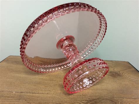 Le Smith Pink Hobnail Pedestal Cake Stand 9 W Etsy Pedestal Cake Stand Vintage Glassware