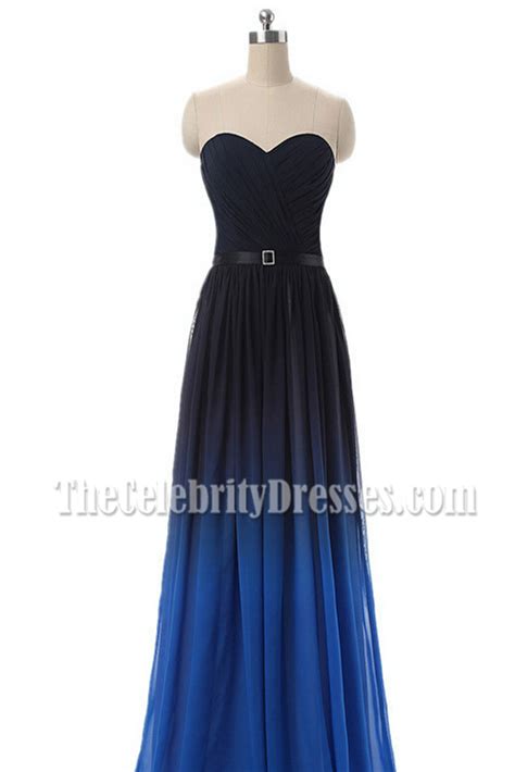 Color Gradient Strapless Sweetheart Chiffon Formal Evening Prom Dress