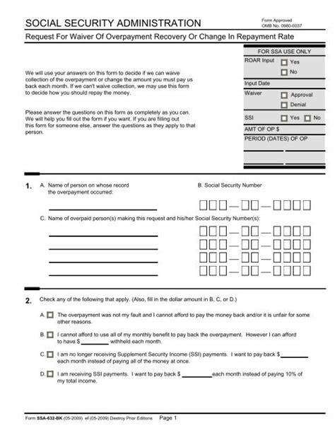 Request For Waiver Of Overpayment Recovery Or Social Security