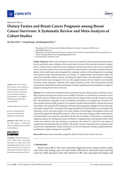 Pdf Dietary Factors And Breast Cancer Prognosis Among Breast Cancer