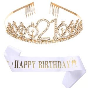 10/16/21/30/40/50/60/70th Birthday Tiara Sash Set Happy Birthday Party Tiara Happy Birthday Sash ...