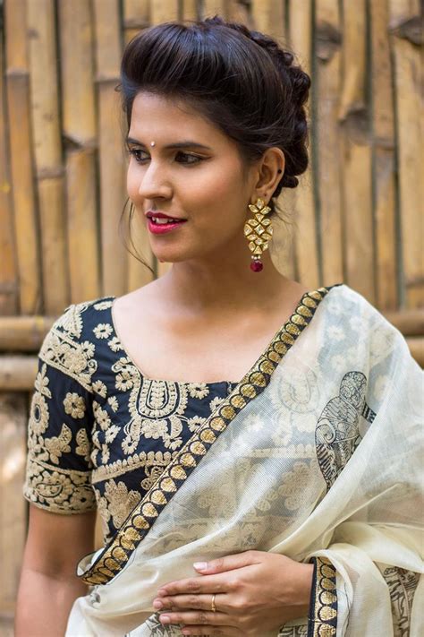 black  beige threadwork square neck blouse blouse saree