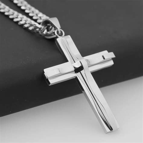 Mm Mm Silver Cross Christ Jesus Pendant Necklace Stainless Steel