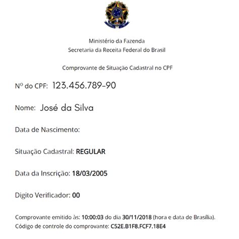 Comprovante De Situa O Cadastral Do Cpf Receita Federal Consulta