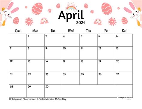 Free printable, editable & fillable april calendars 2024 with holidays