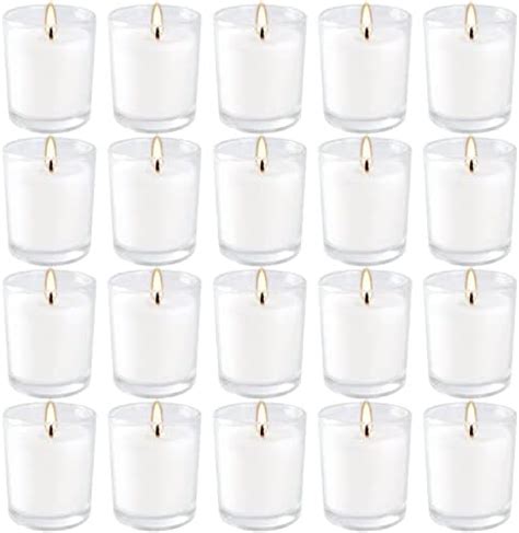 20 Pack Warm White Unscented Clear Glass Filled Votive Candles Hand