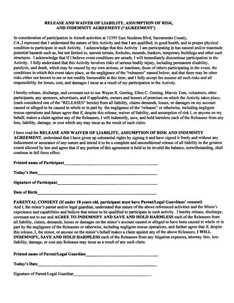 Release Waiver Template Free Printable Documents